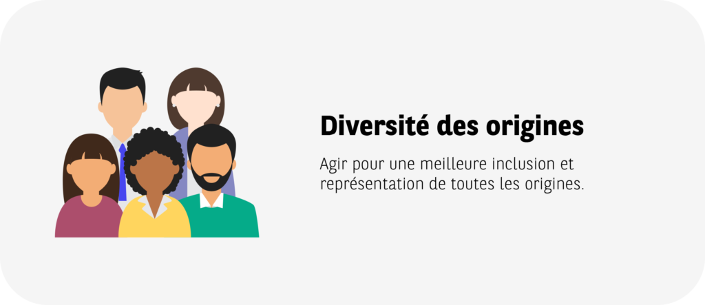 Diversité des origines: Agir pour une meilleure inclusion et representation de toutes les origines.