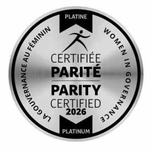 Logo pour la Certification de Parité de niveau Platine, décernée par La Gouvernance au Féminin / Logo for the Women in Governance Platinum Parity Certification